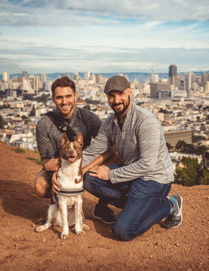 prancewood founders with dog overlooking city